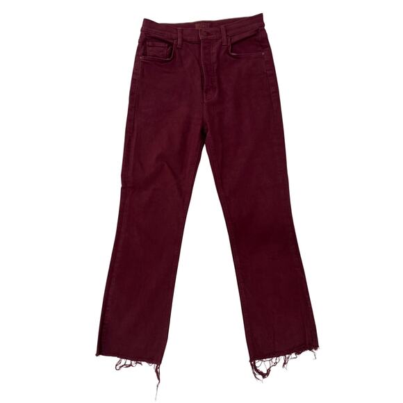 Mother The Tripper Ankle Fray Jeans Burgundy Women's 28 Straight Leg Raw Hem - Picture 2 of 16